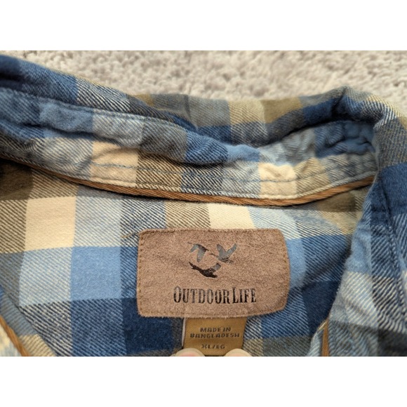 Outdoor Life Button Up Shirt‎ Mens Extra Large Plaid Flannel Long Sleeve Blue - Picture 2 of 8